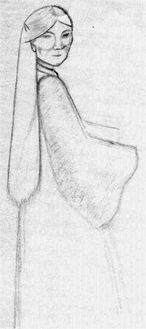 Oriental-looking Elf - rough pencil sketch