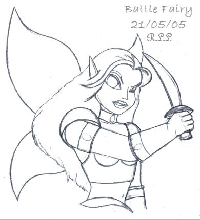 Neopian Battle Faerie (tm NeoPets.com) sketch, based on "How to Draw Faeries" instructions on Neopets.com website - (pencil)