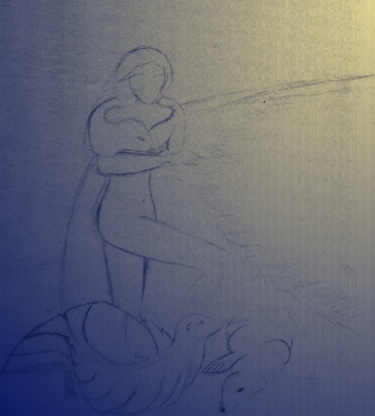 Selkie Wife and Seal Suits - pencil sketch