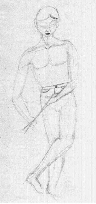 J with Devilsticks (rough pencil sketch of an illustration for copywritten work - please do not copy)