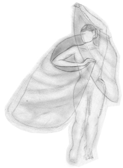 Veiled Dancer - digitally tinted pencil sketch